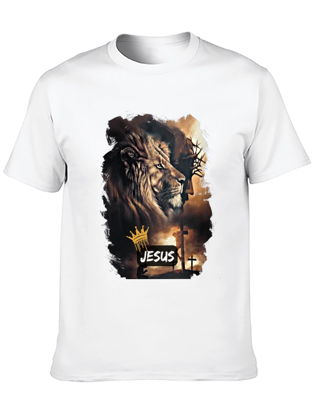 Lion and Jesus Graphic Black T-Shirt