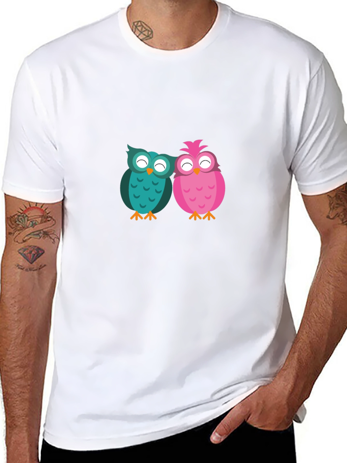Owl Love Graphic Tee - Black Cotton Blend T-Shirt