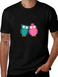 Owl Love Graphic Tee - Black Cotton Blend T-Shirt