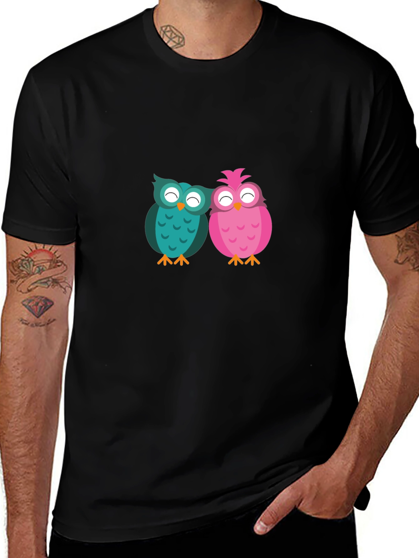 Owl Love Graphic Tee - Black Cotton Blend T-Shirt