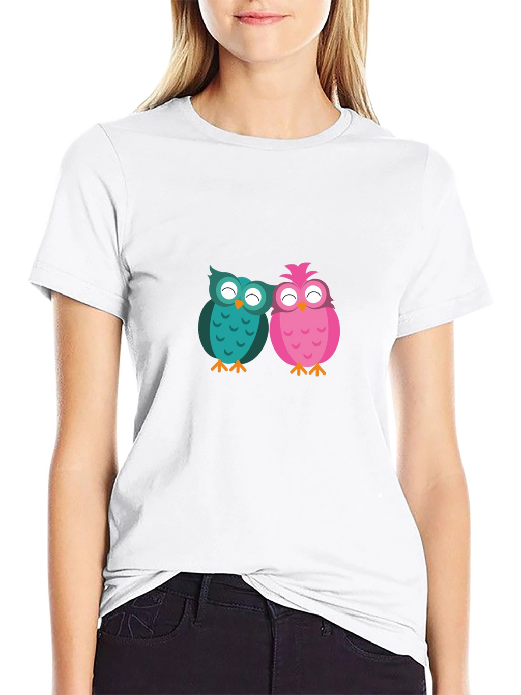 Owl Love Graphic Tee - Black Cotton Blend T-Shirt