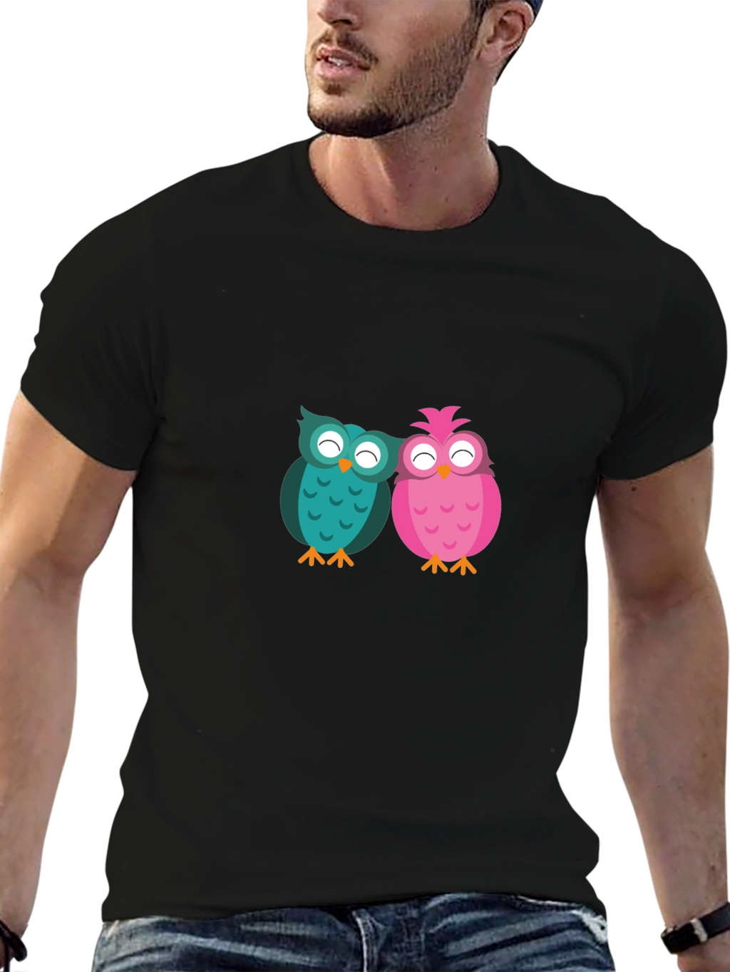 Owl Love Graphic Tee - Black Cotton Blend T-Shirt