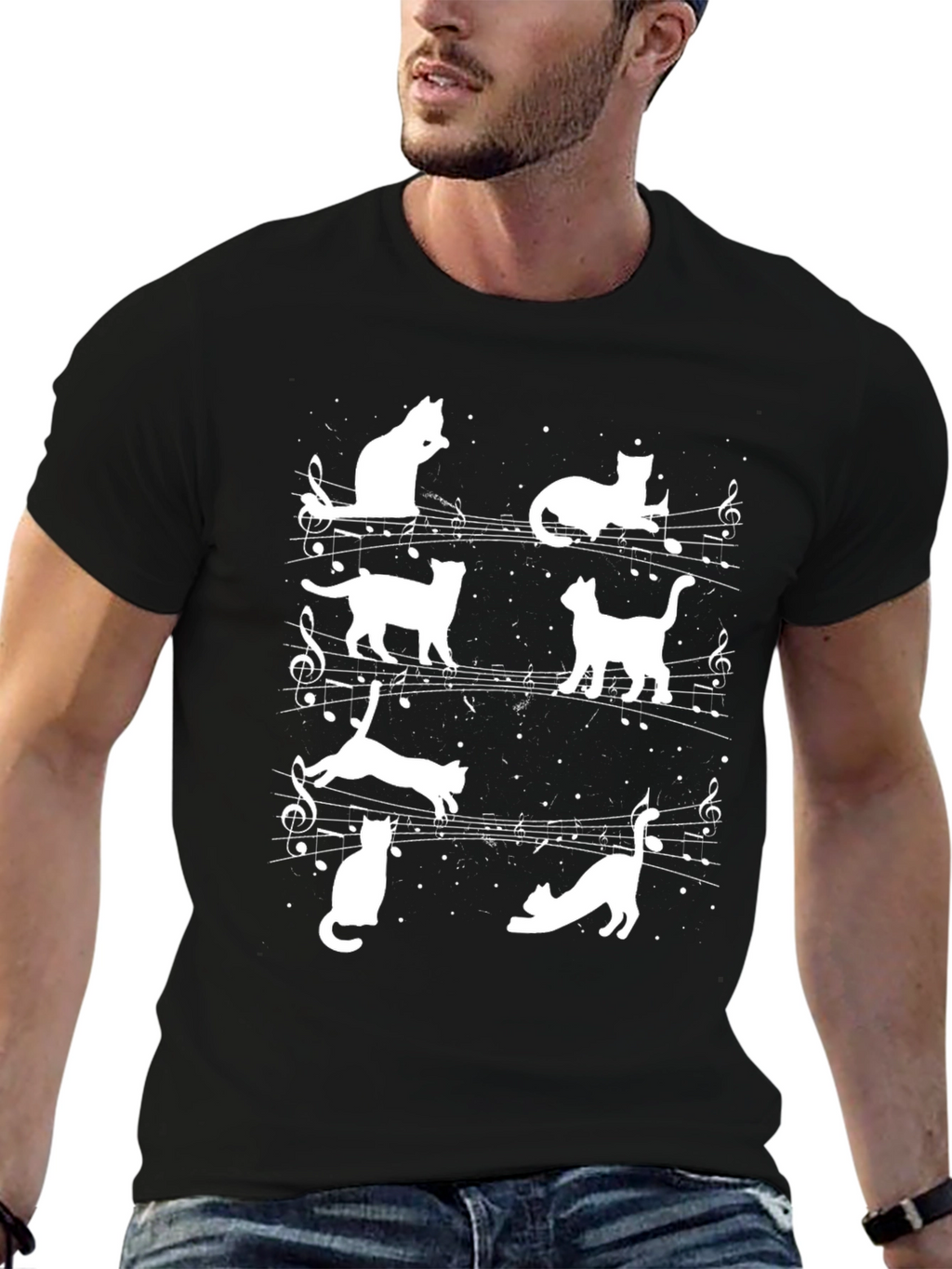 Musical Cats T-Shirt - Black Cotton Blend
