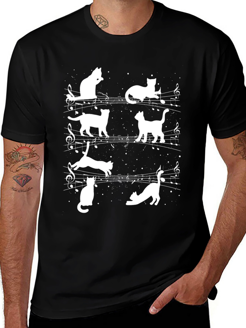 Musical Cats T-Shirt - Black Cotton Blend