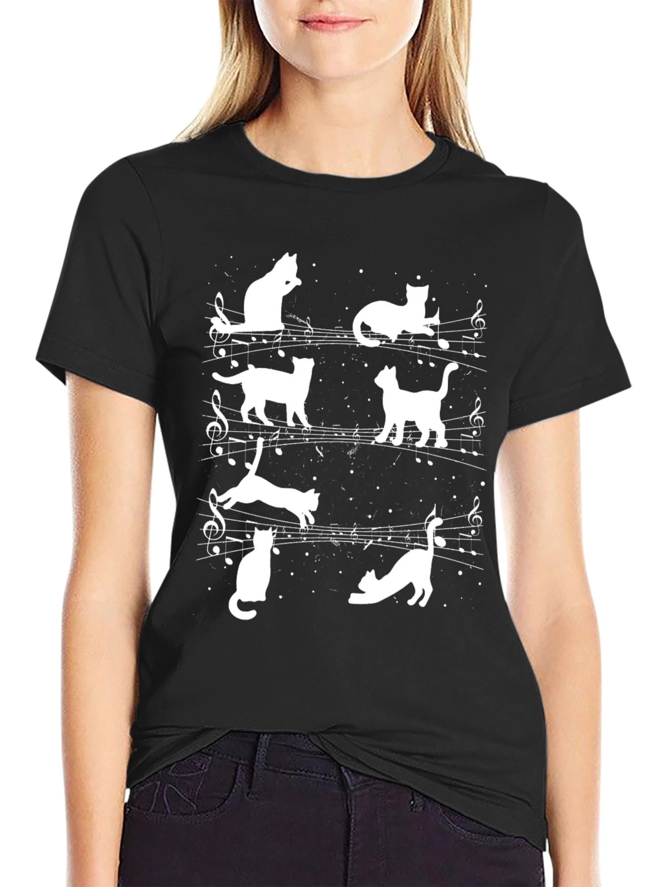 Musical Cats T-Shirt - Black Cotton Blend