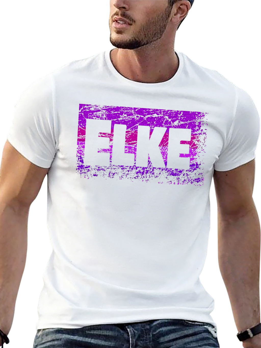 ELKE Purple Grunge Graphic Black T-Shirt