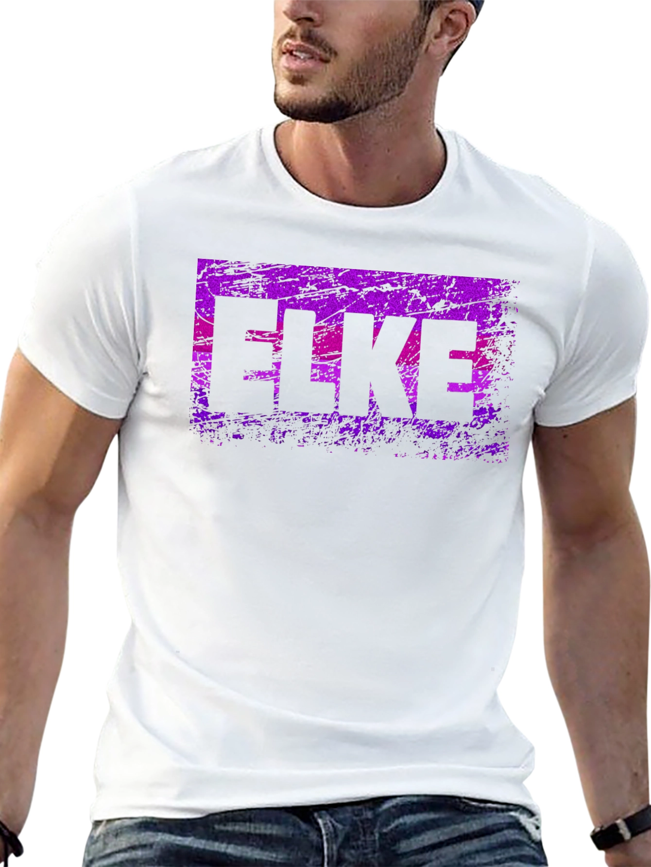 ELKE Purple Grunge Graphic Black T-Shirt