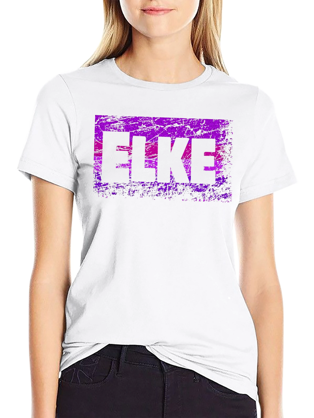 ELKE Purple Grunge Graphic Black T-Shirt