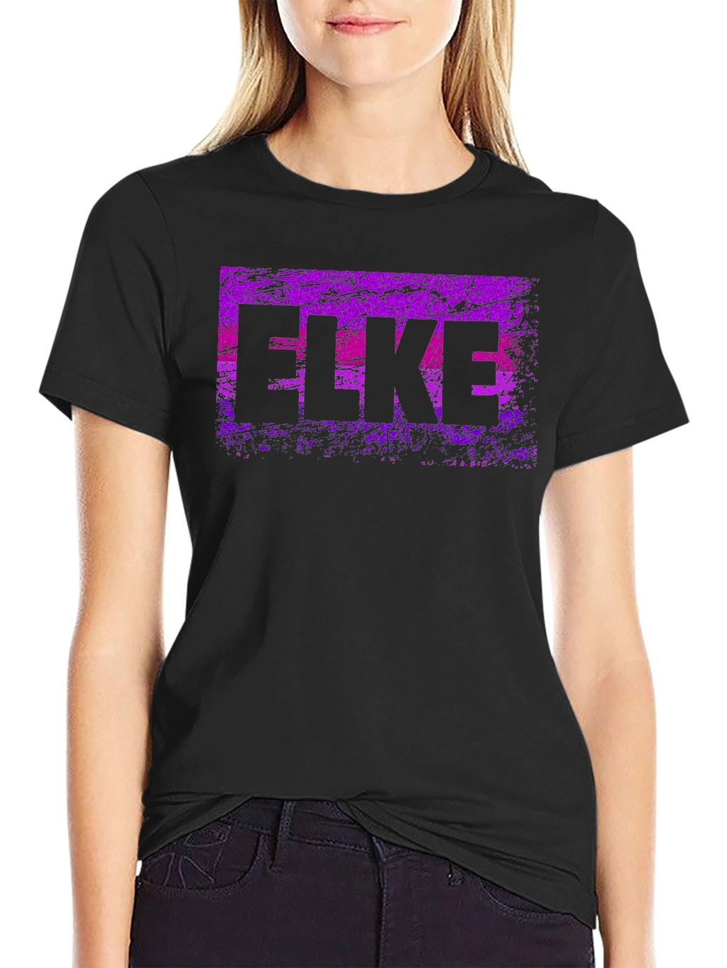 ELKE Purple Grunge Graphic Black T-Shirt