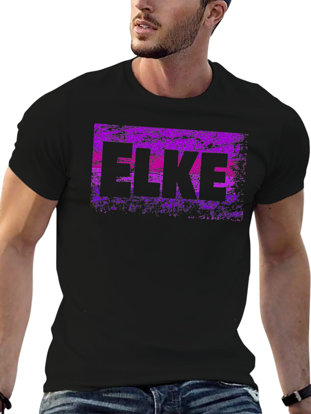 ELKE Purple Grunge Graphic Black T-Shirt