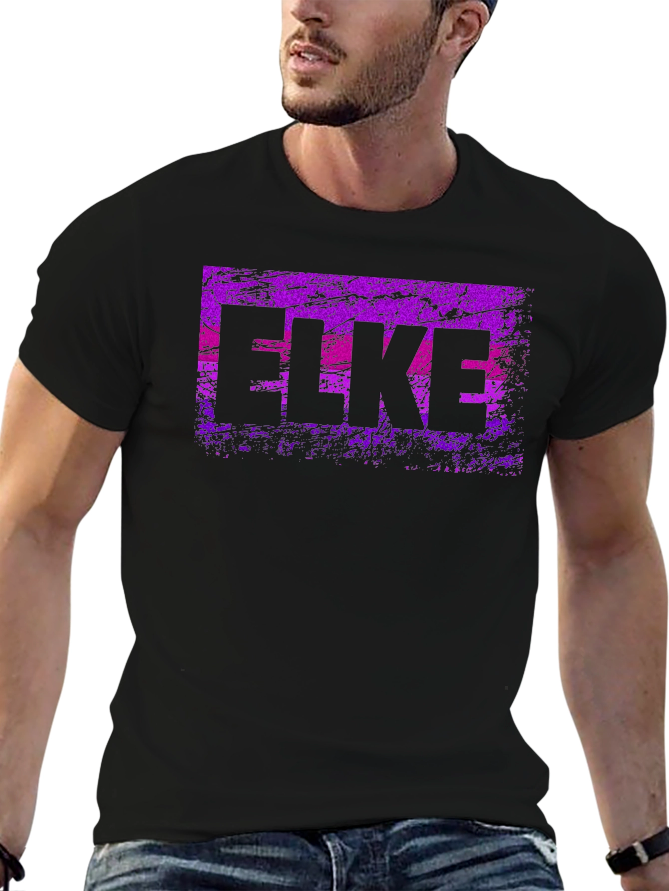 ELKE Purple Grunge Graphic Black T-Shirt