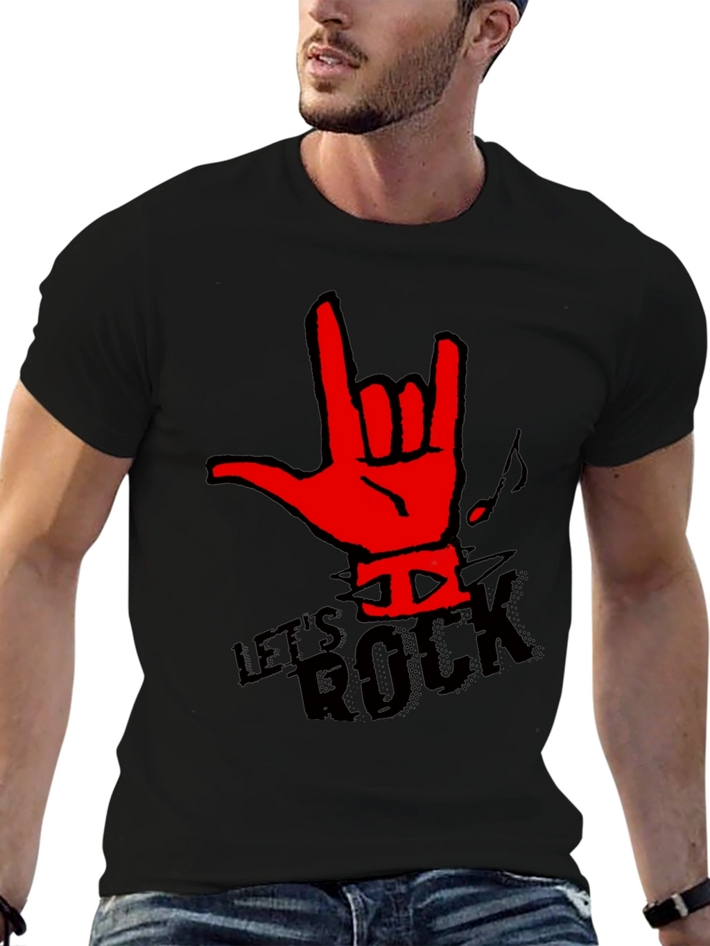 Lets Rock Graphic T-Shirt - Rock On Hand Sign