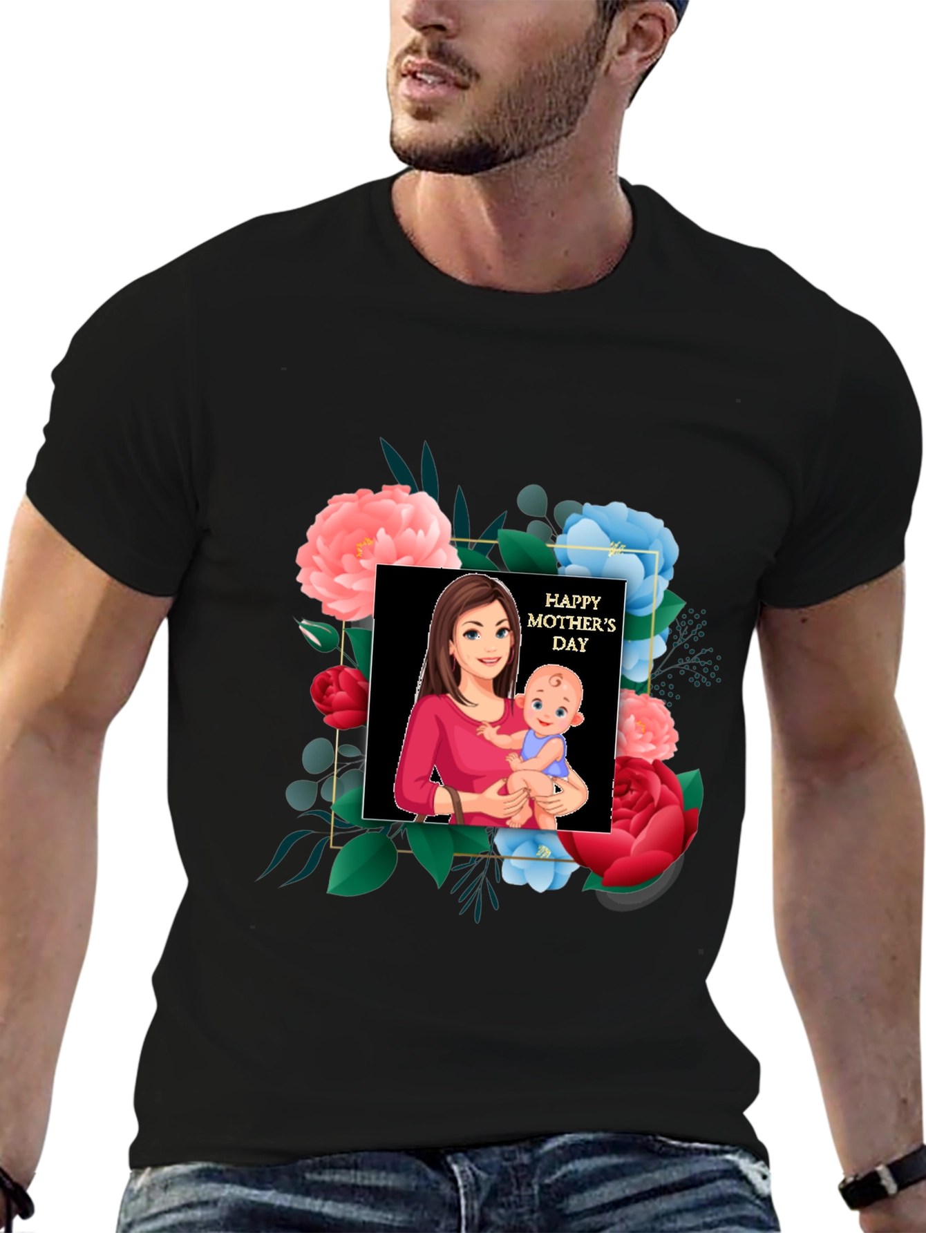 Mothers Day Graphic Tee - Mom & Baby Floral Design