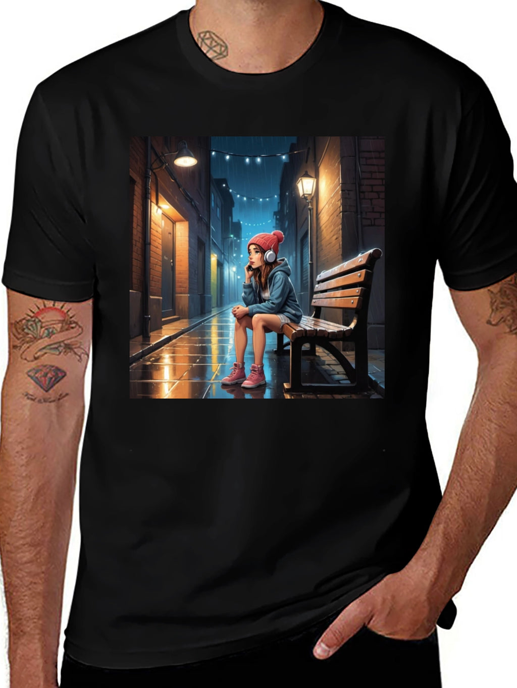 Artistic Girl on Bench Graphic Tee