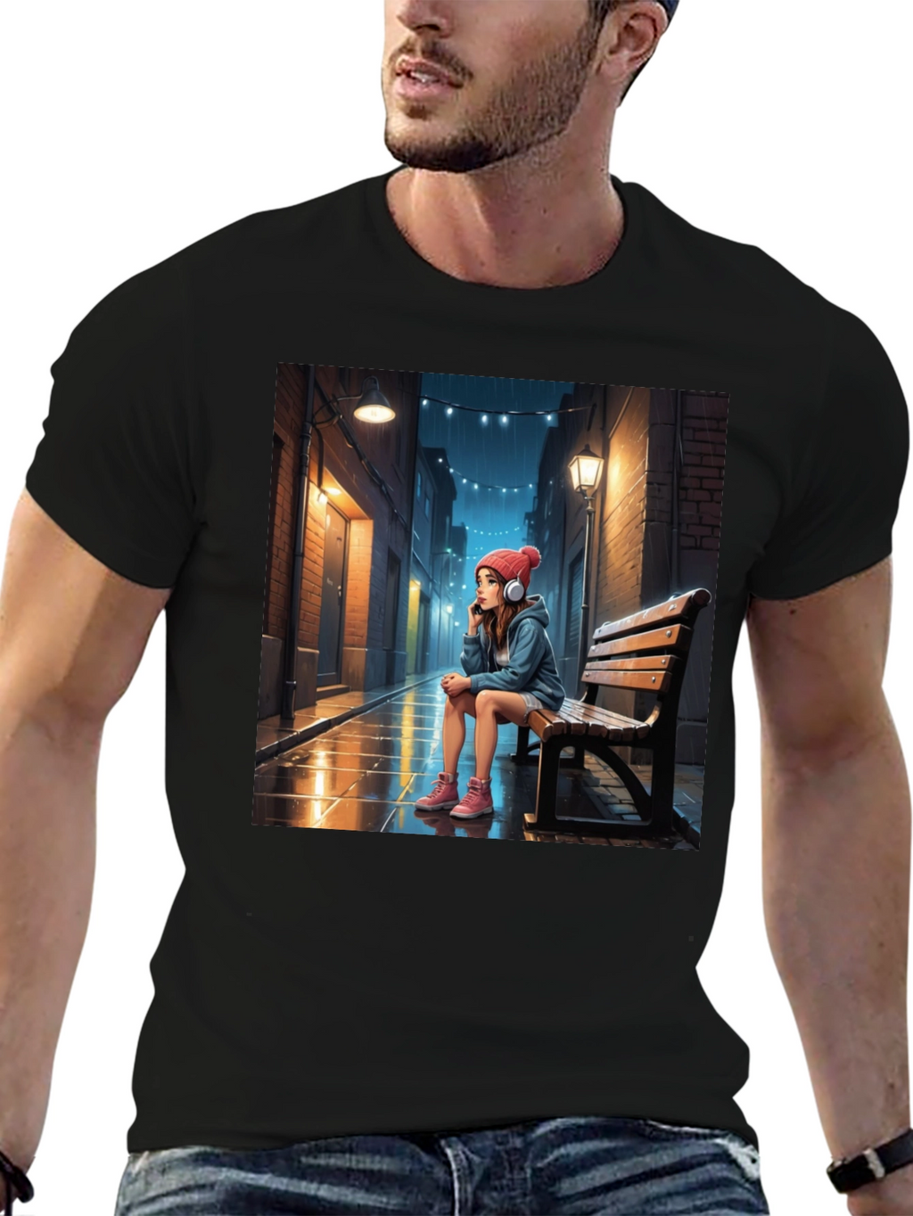 Artistic Girl on Bench Graphic Tee