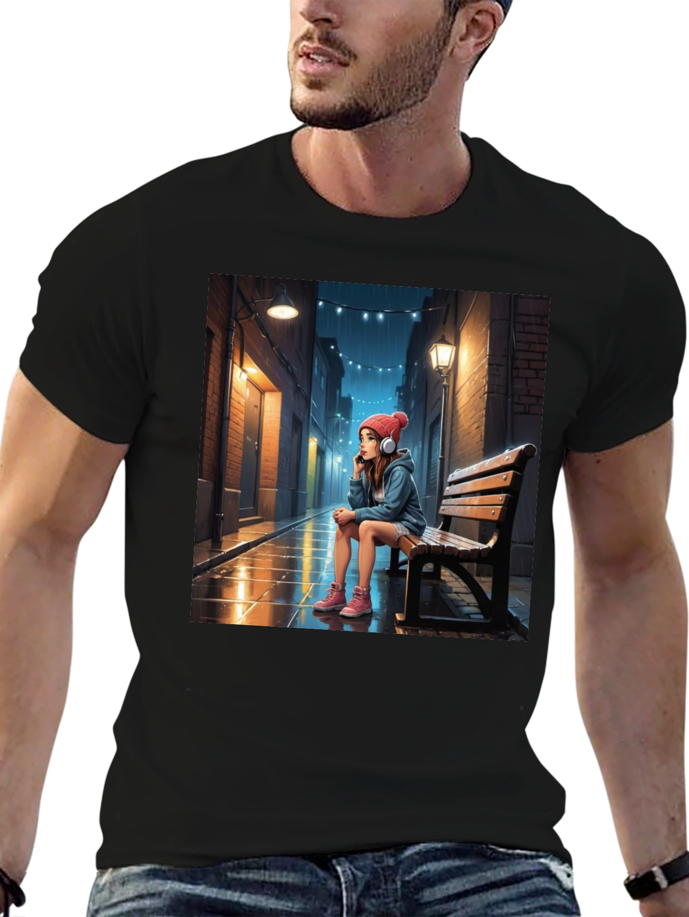 Artistic Girl on Bench Graphic Tee