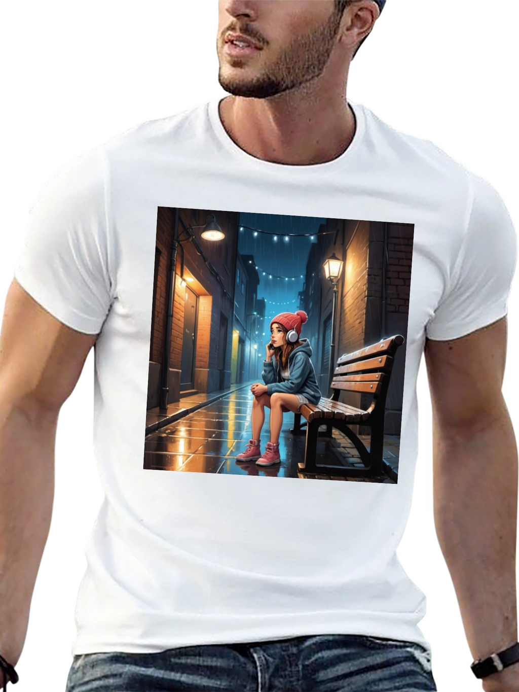 Artistic Girl on Bench Graphic Tee