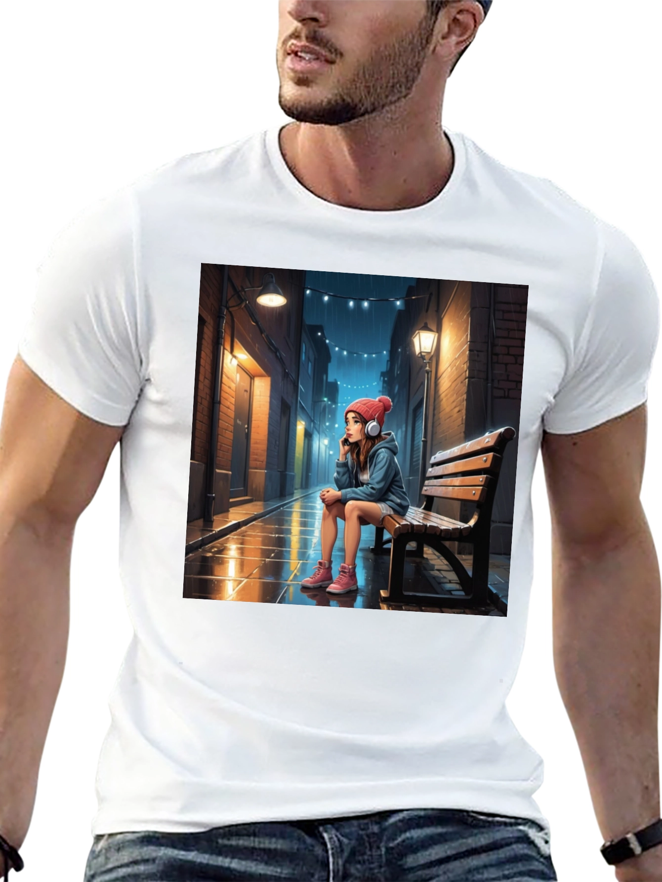 Artistic Girl on Bench Graphic Tee