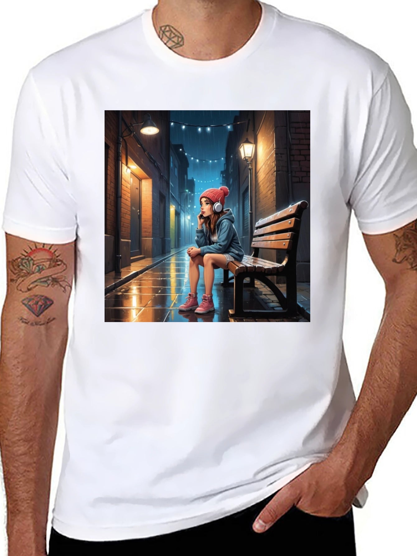Artistic Girl on Bench Graphic Tee