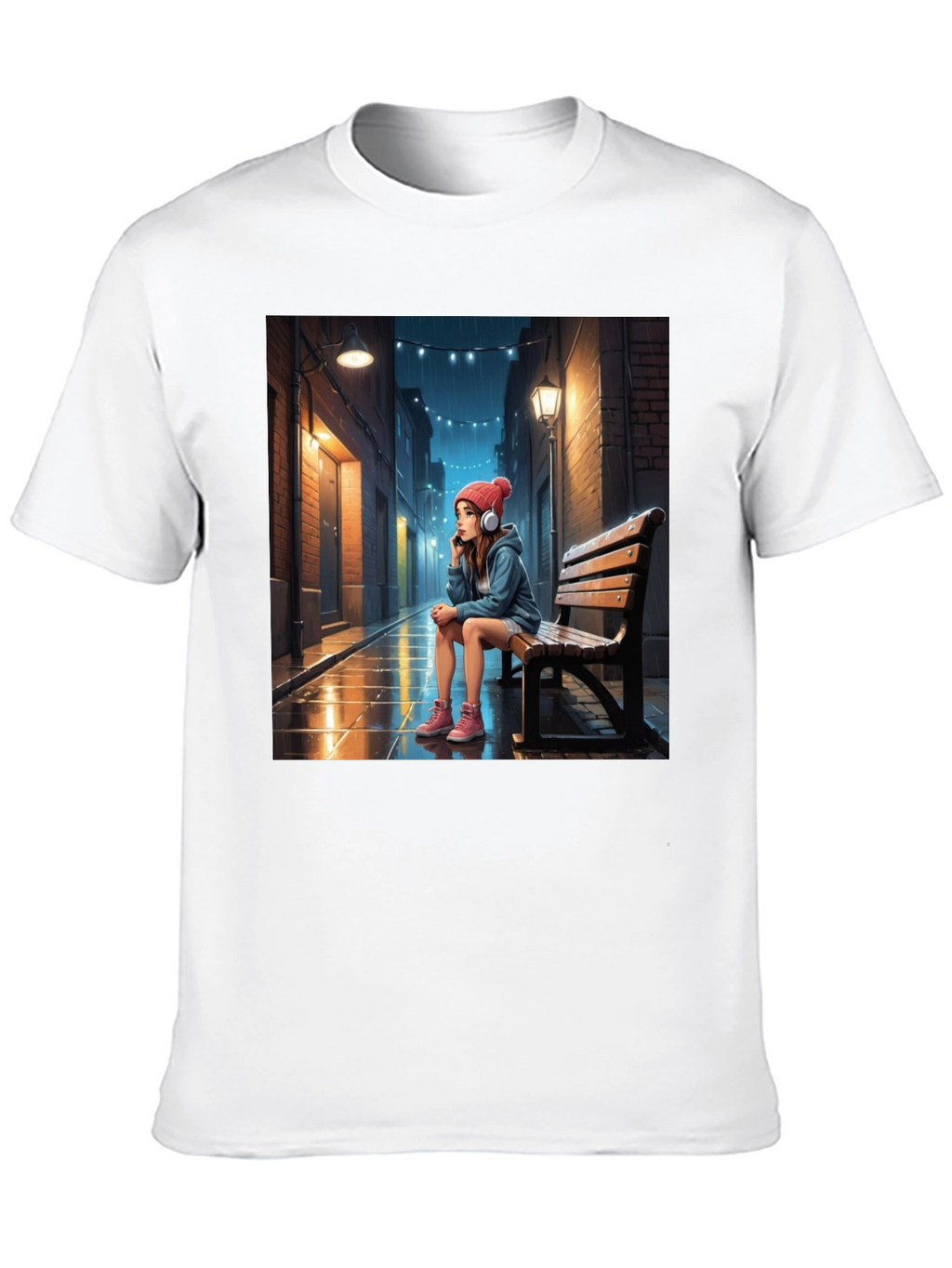 Artistic Girl on Bench Graphic Tee
