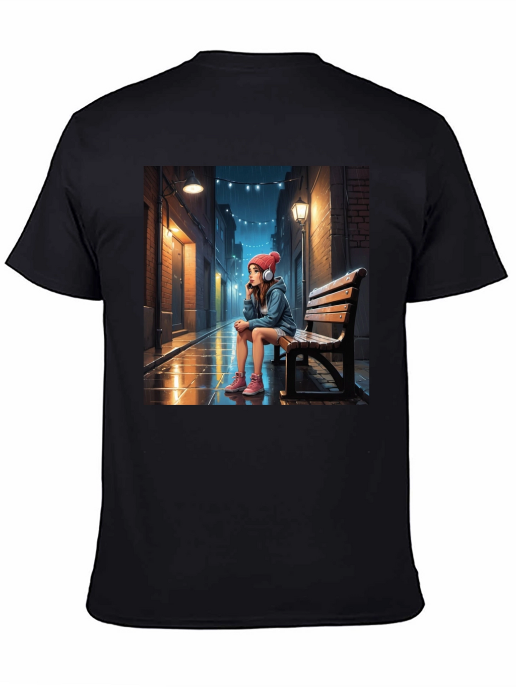 Artistic Girl on Bench Graphic Tee