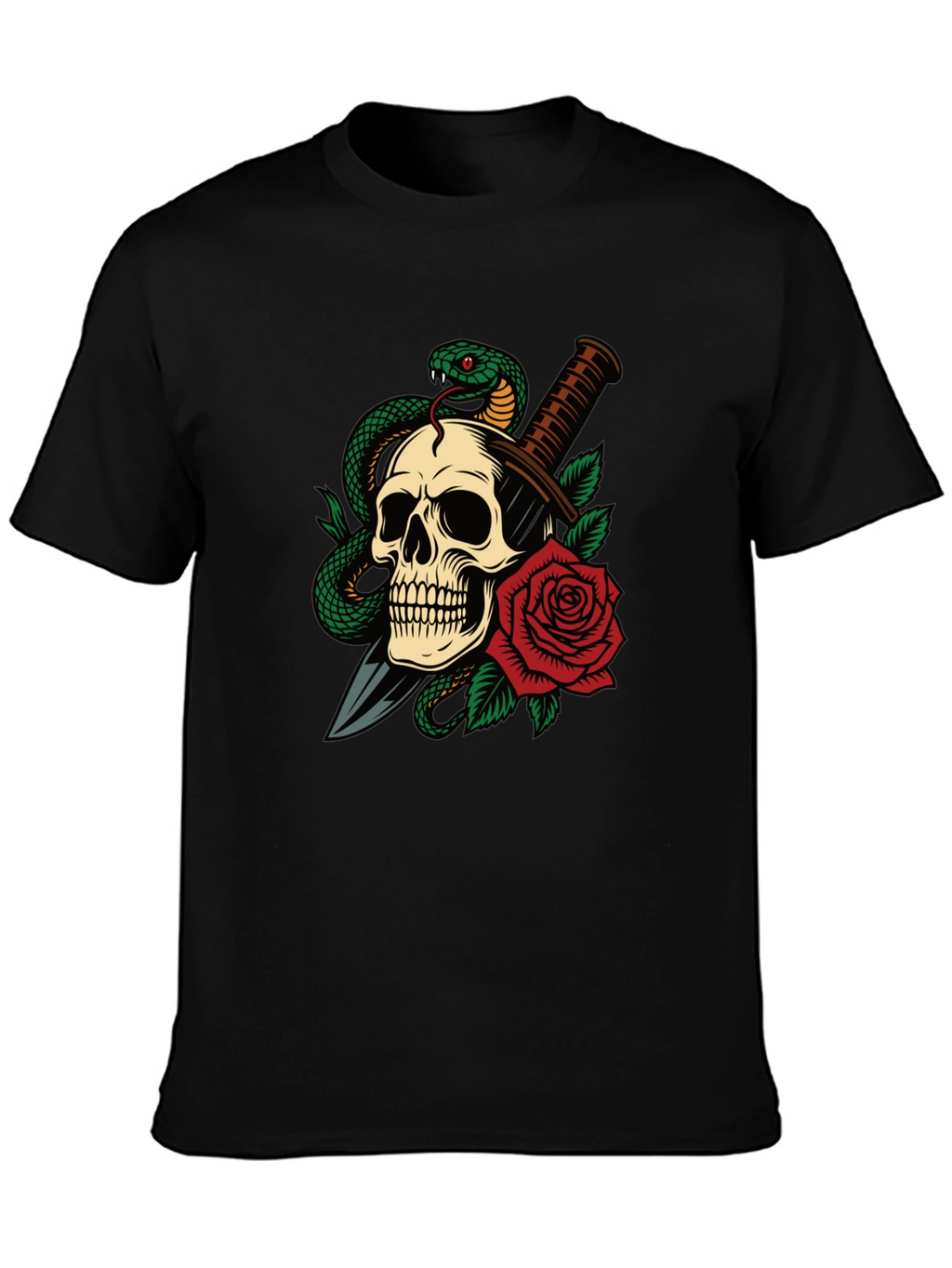 Skull Snake & Rose Graphic T-Shirt