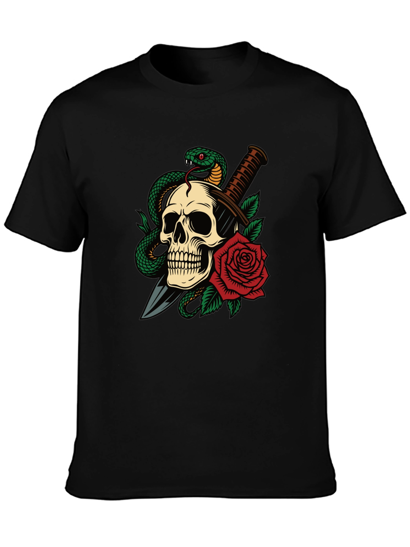 Skull Snake & Rose Graphic T-Shirt