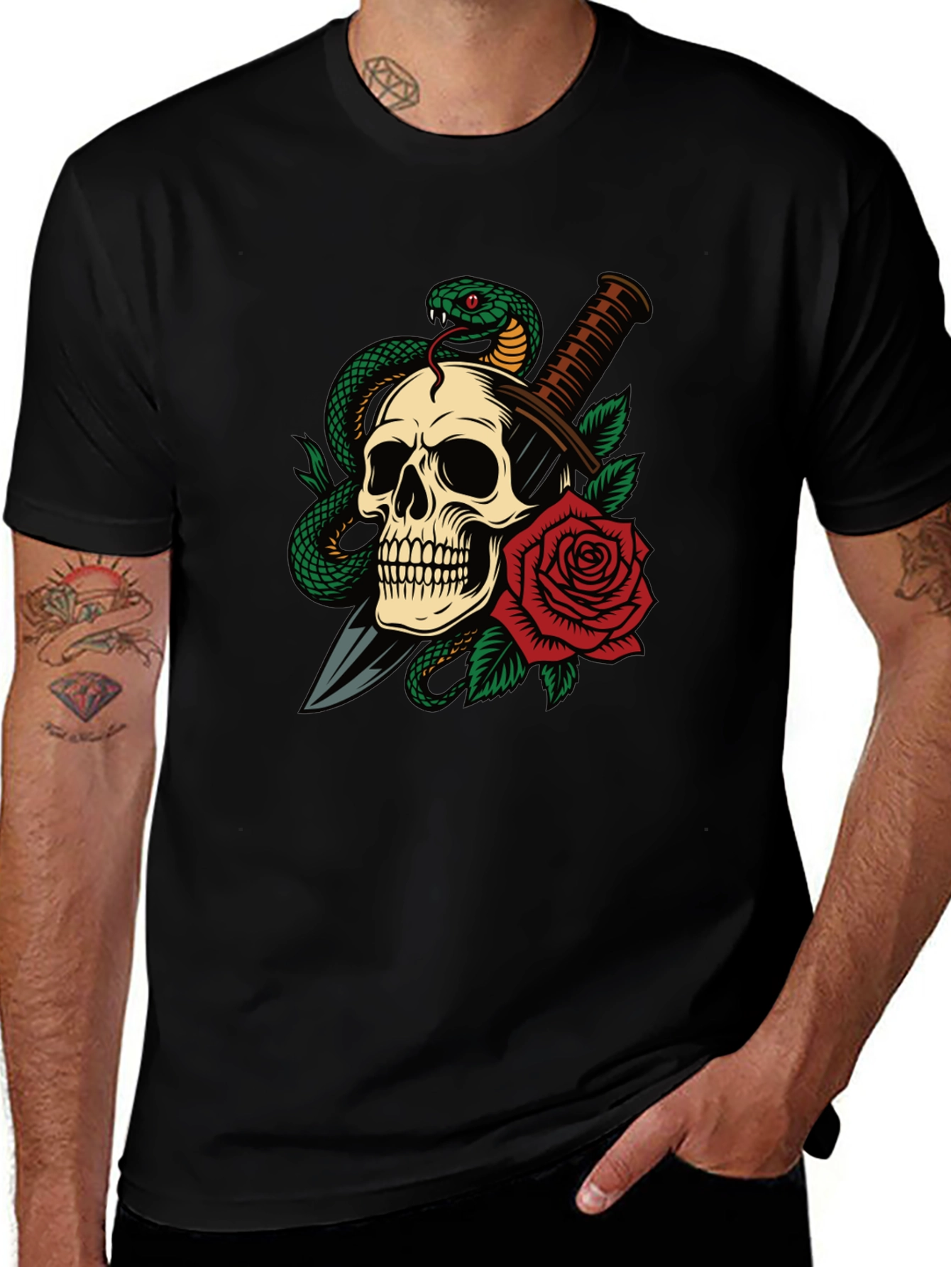 Skull Snake & Rose Graphic T-Shirt