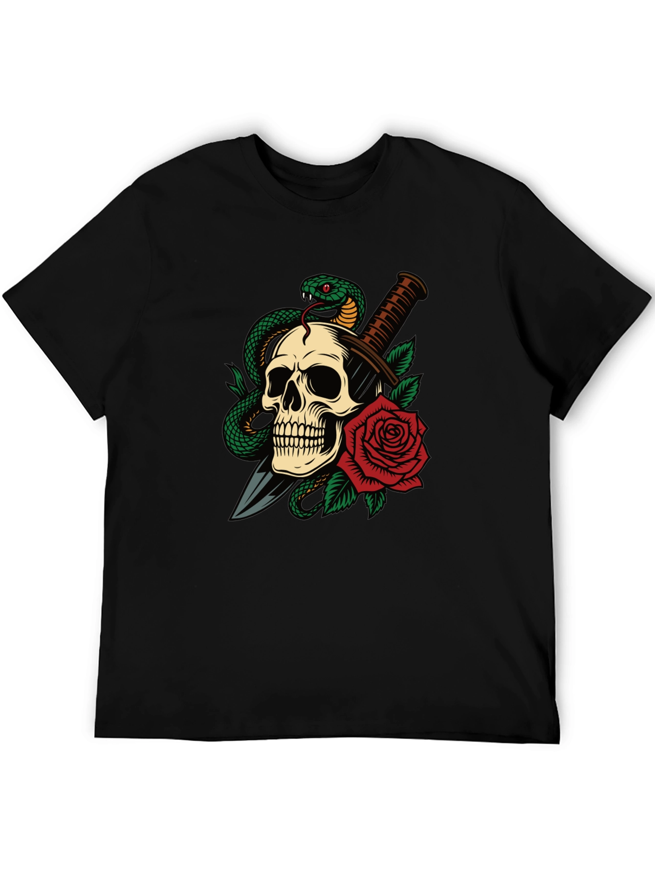 Skull Snake & Rose Graphic T-Shirt
