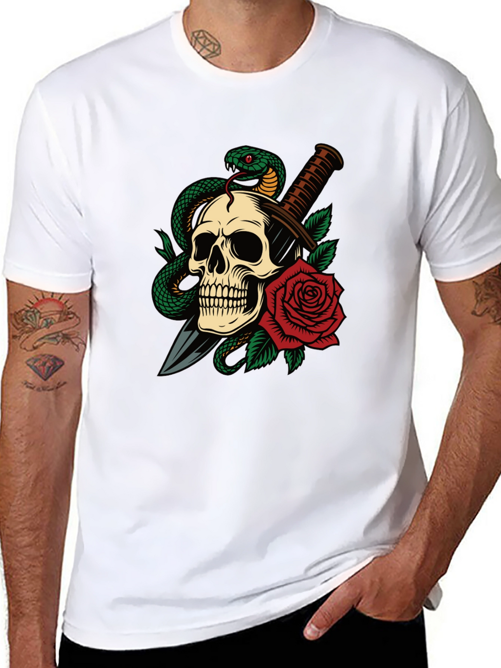 Skull Snake & Rose Graphic T-Shirt