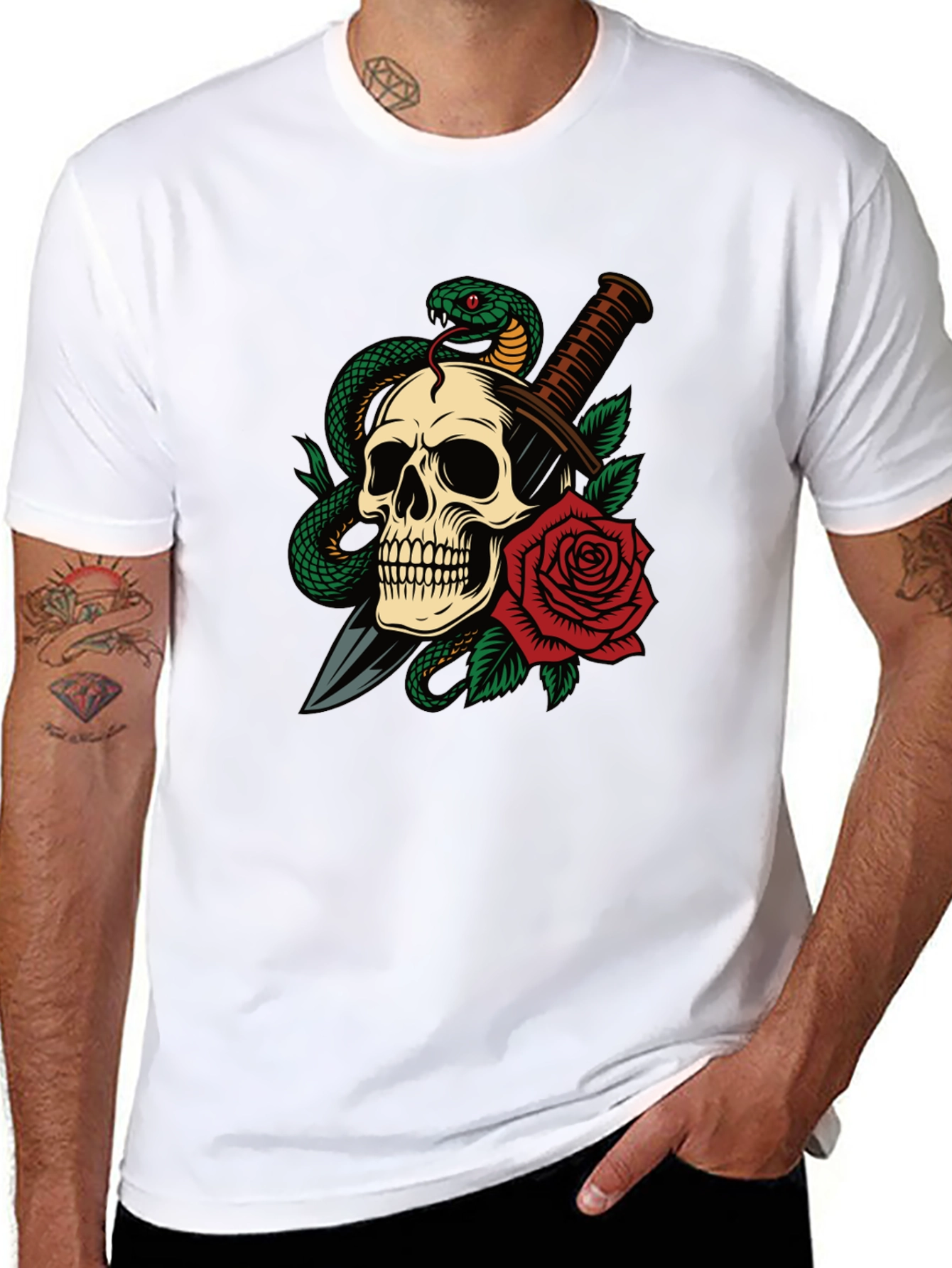 Skull Snake & Rose Graphic T-Shirt