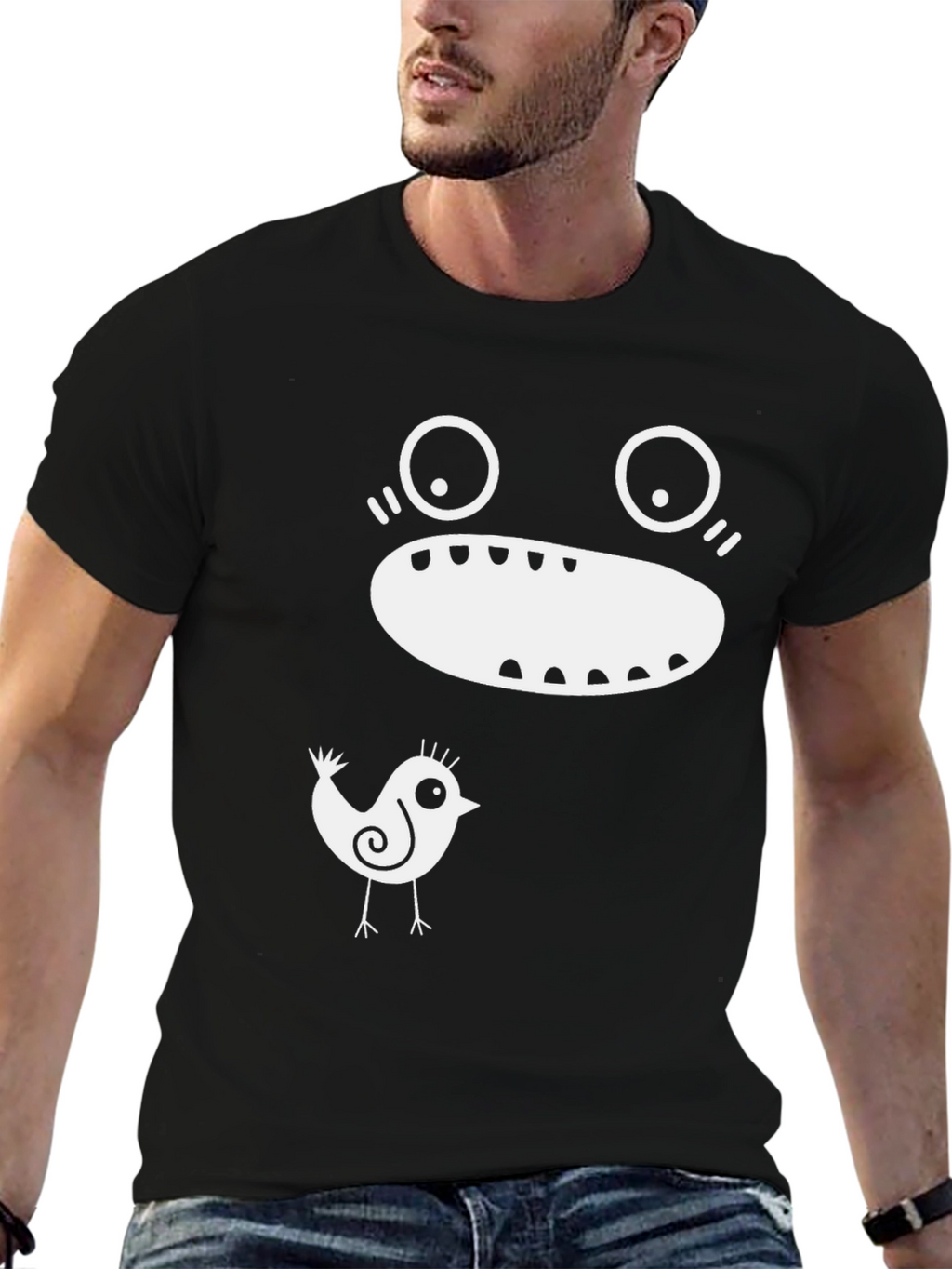 Funny Face Bird Graphic T-Shirt
