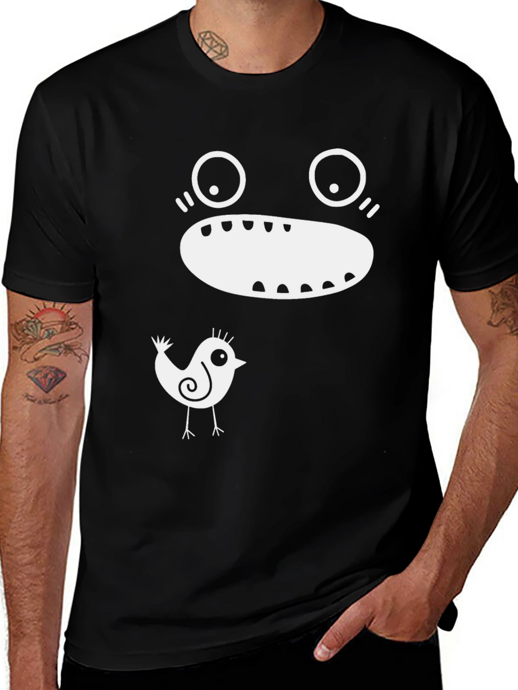 Funny Face Bird Graphic T-Shirt