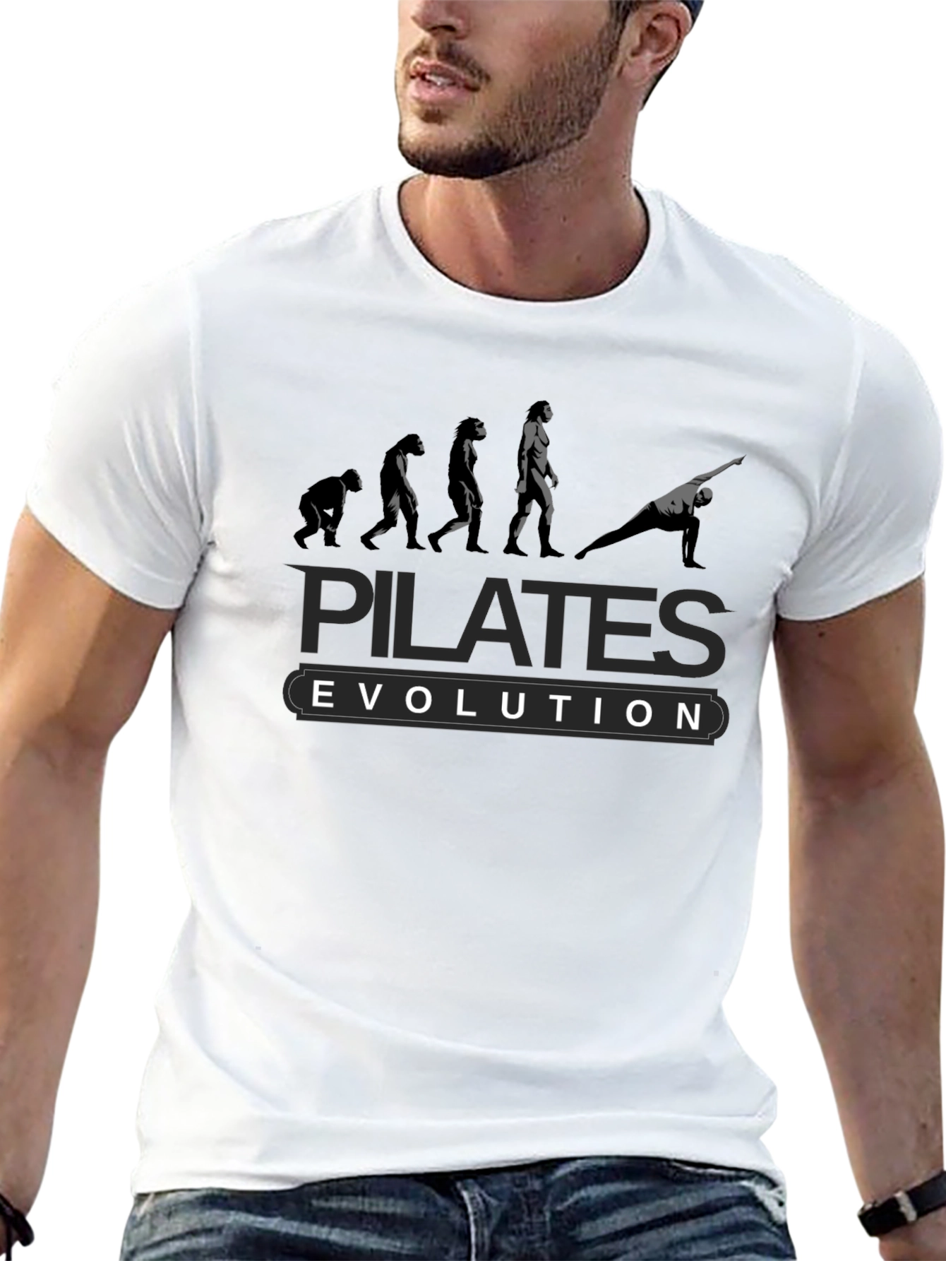 Pilates Evolution T-Shirt: Fitness and Humor