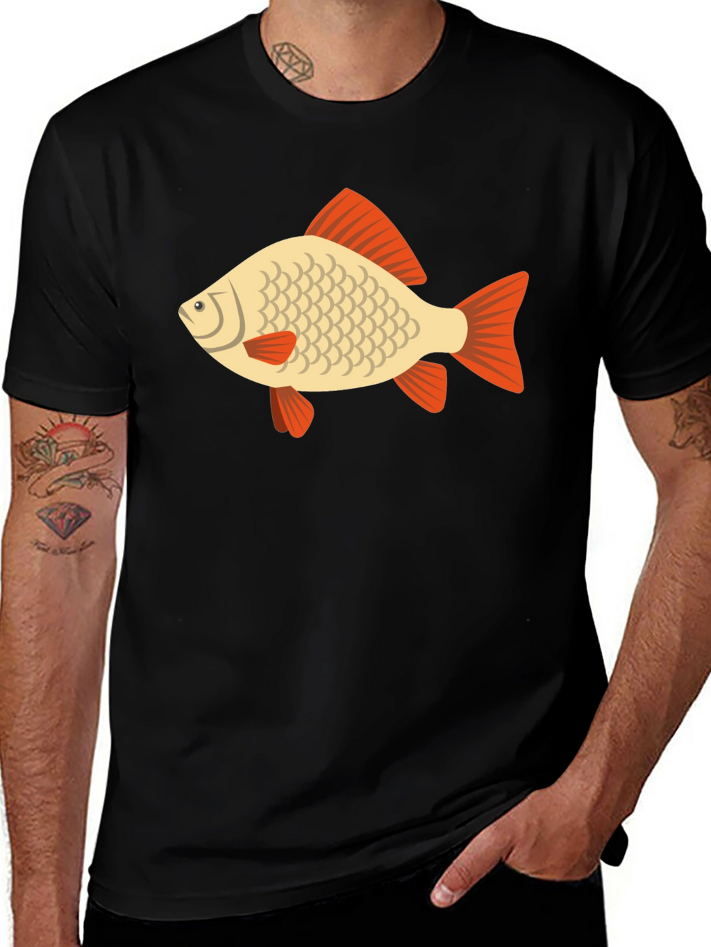 Fish Graphic Tee - Black Cotton Casual T-Shirt