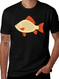 Fish Graphic Tee - Black Cotton Casual T-Shirt
