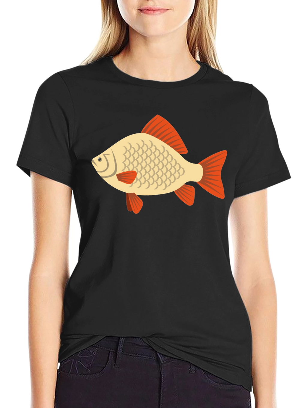 Fish Graphic Tee - Black Cotton Casual T-Shirt