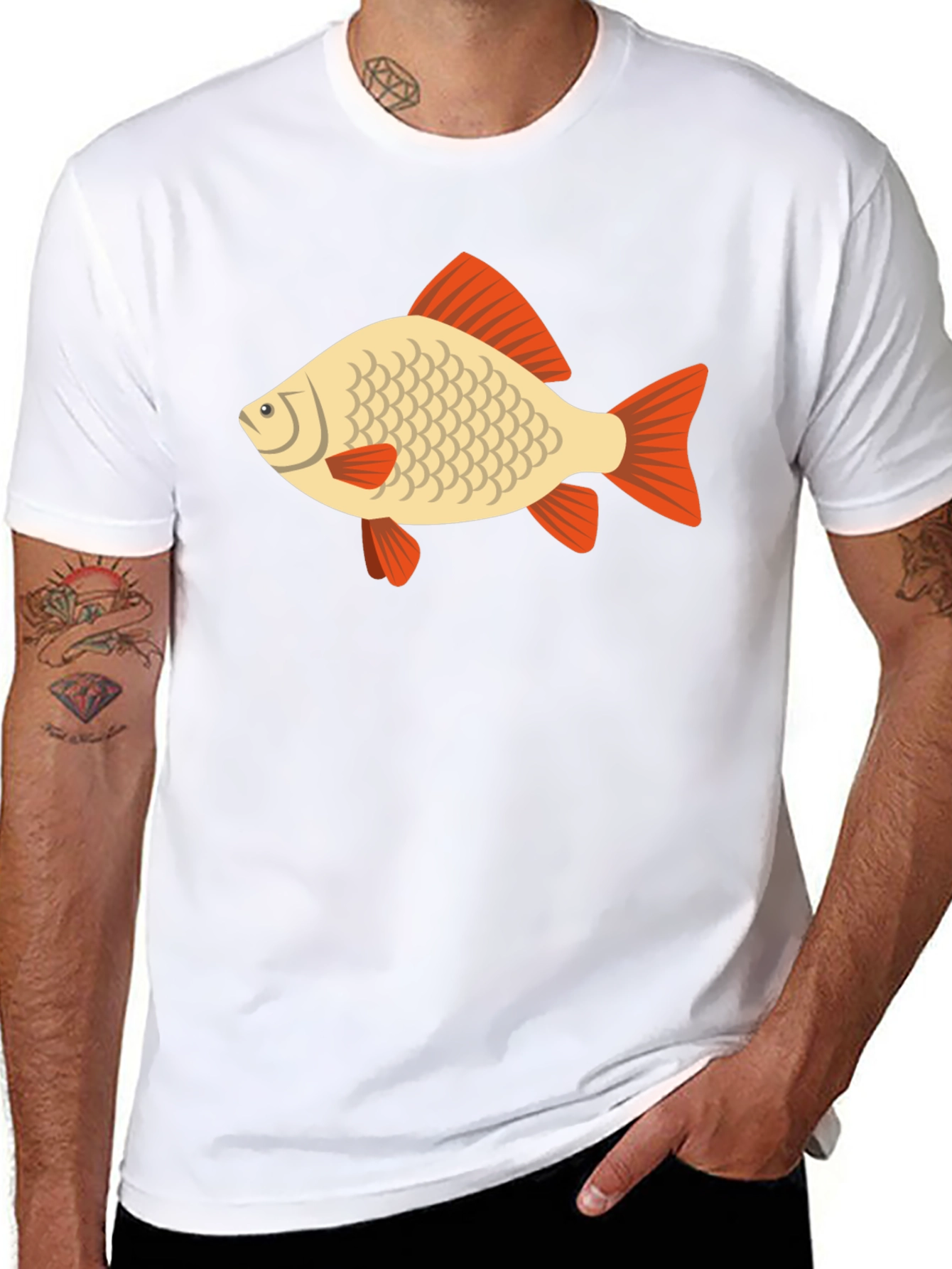 Fish Graphic Tee - Black Cotton Casual T-Shirt