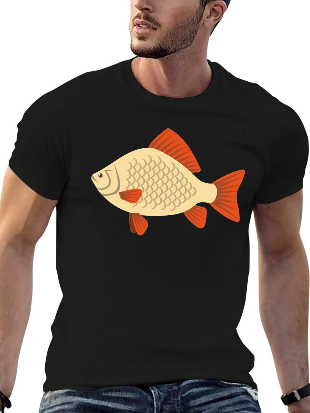 Fish Graphic Tee - Black Cotton Casual T-Shirt