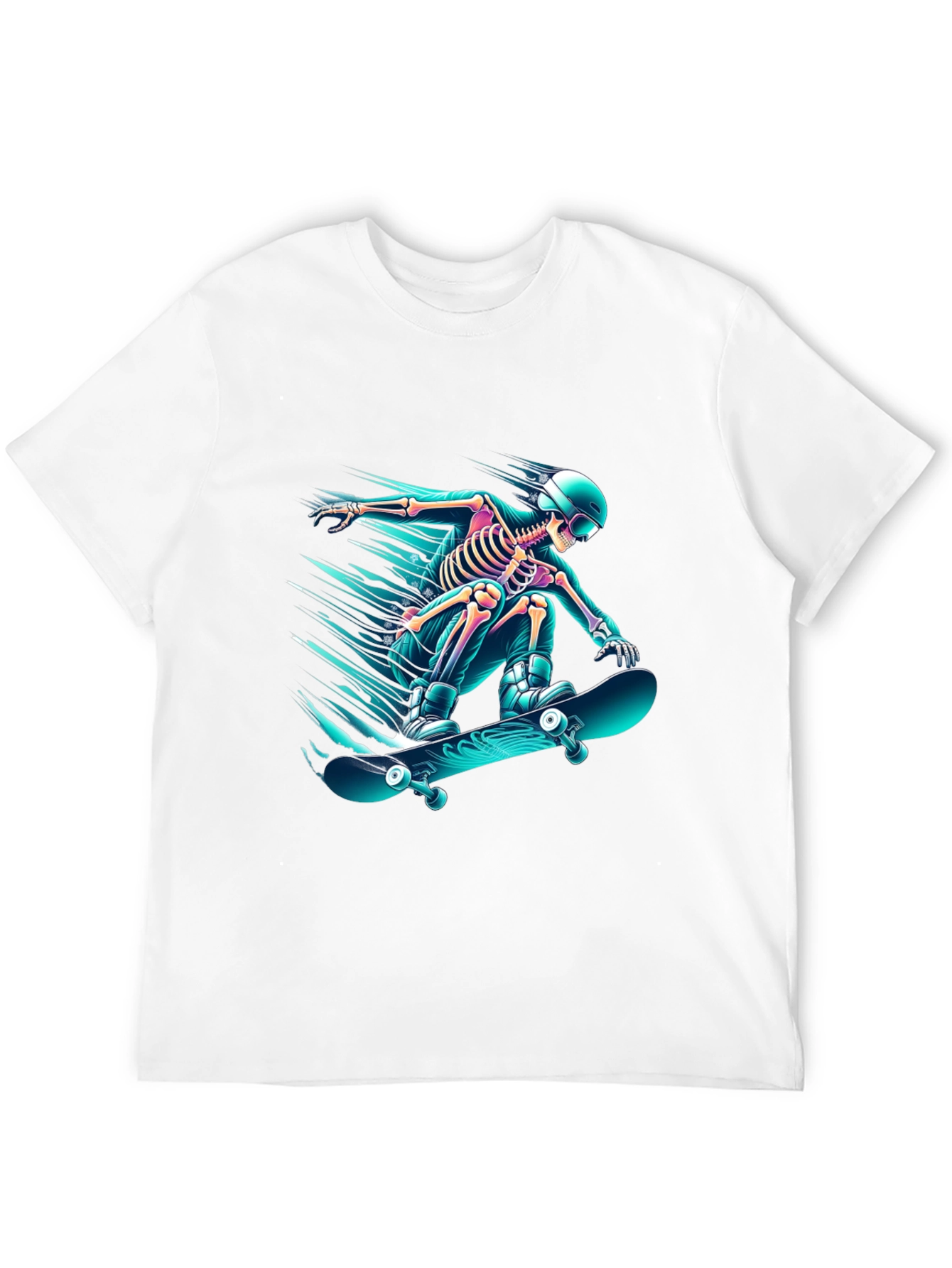 Skateboarding Skeleton Graphic Tee - Black Cotton Shirt