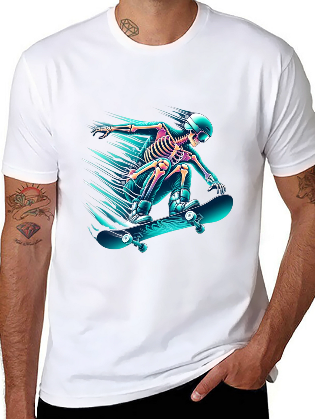 Skateboarding Skeleton Graphic Tee - Black Cotton Shirt