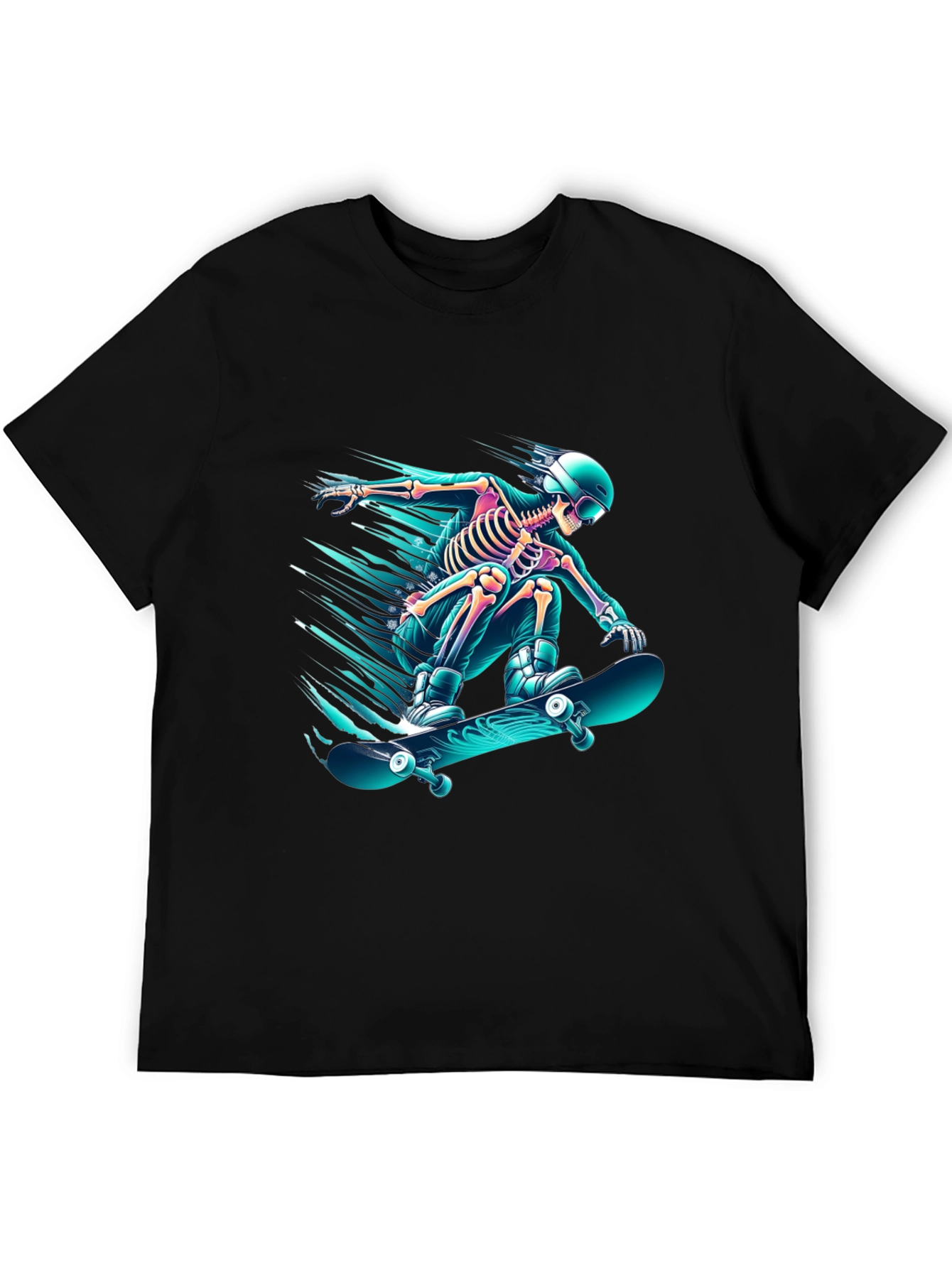 Skateboarding Skeleton Graphic Tee - Black Cotton Shirt