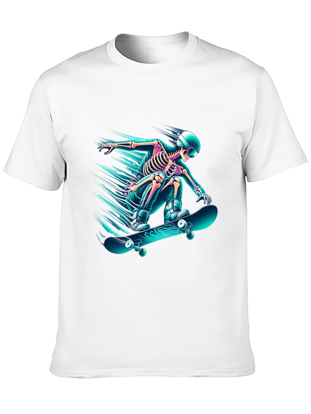 Skateboarding Skeleton Graphic Tee - Black Cotton Shirt