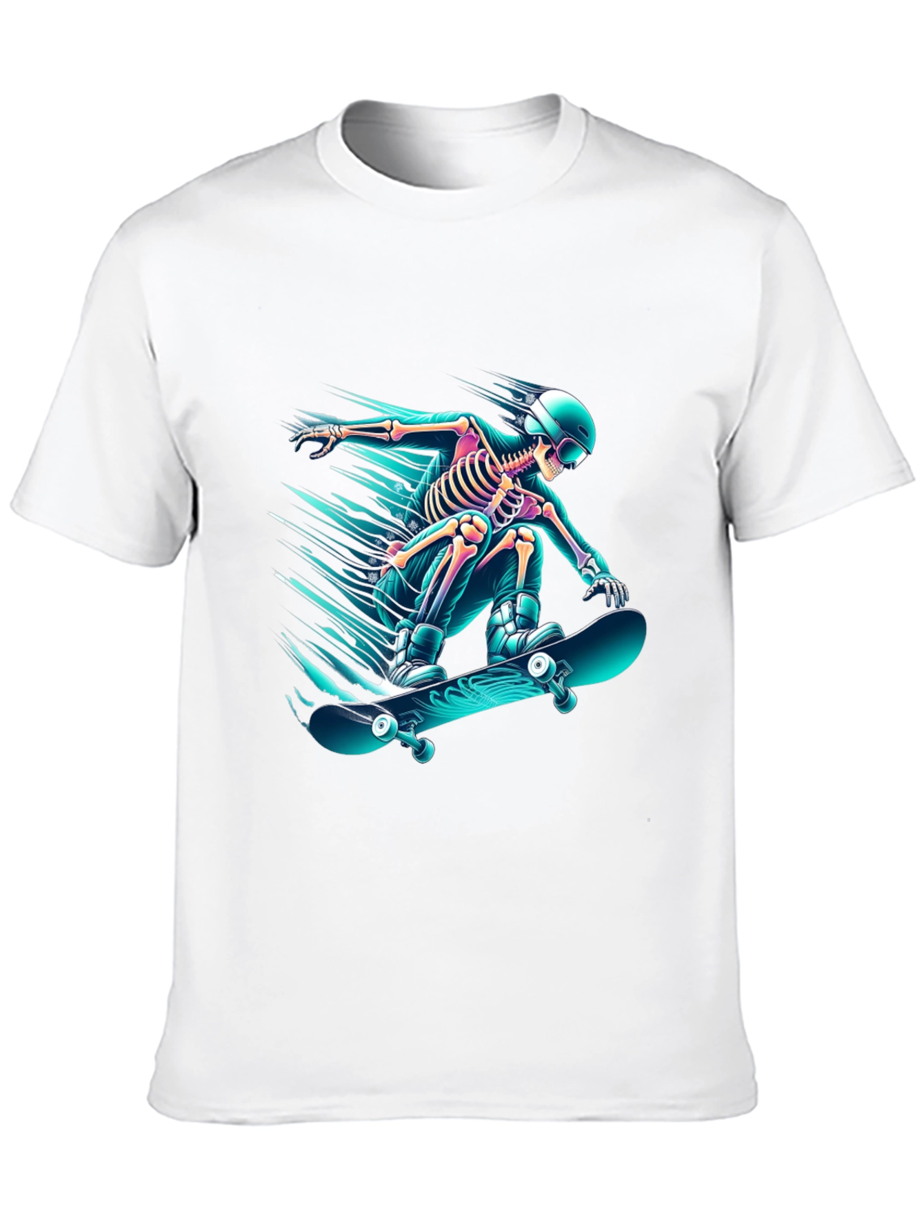 Skateboarding Skeleton Graphic Tee - Black Cotton Shirt