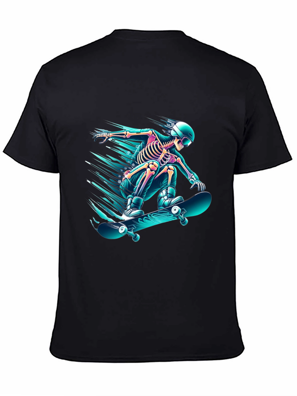Skateboarding Skeleton Graphic Tee - Black Cotton Shirt