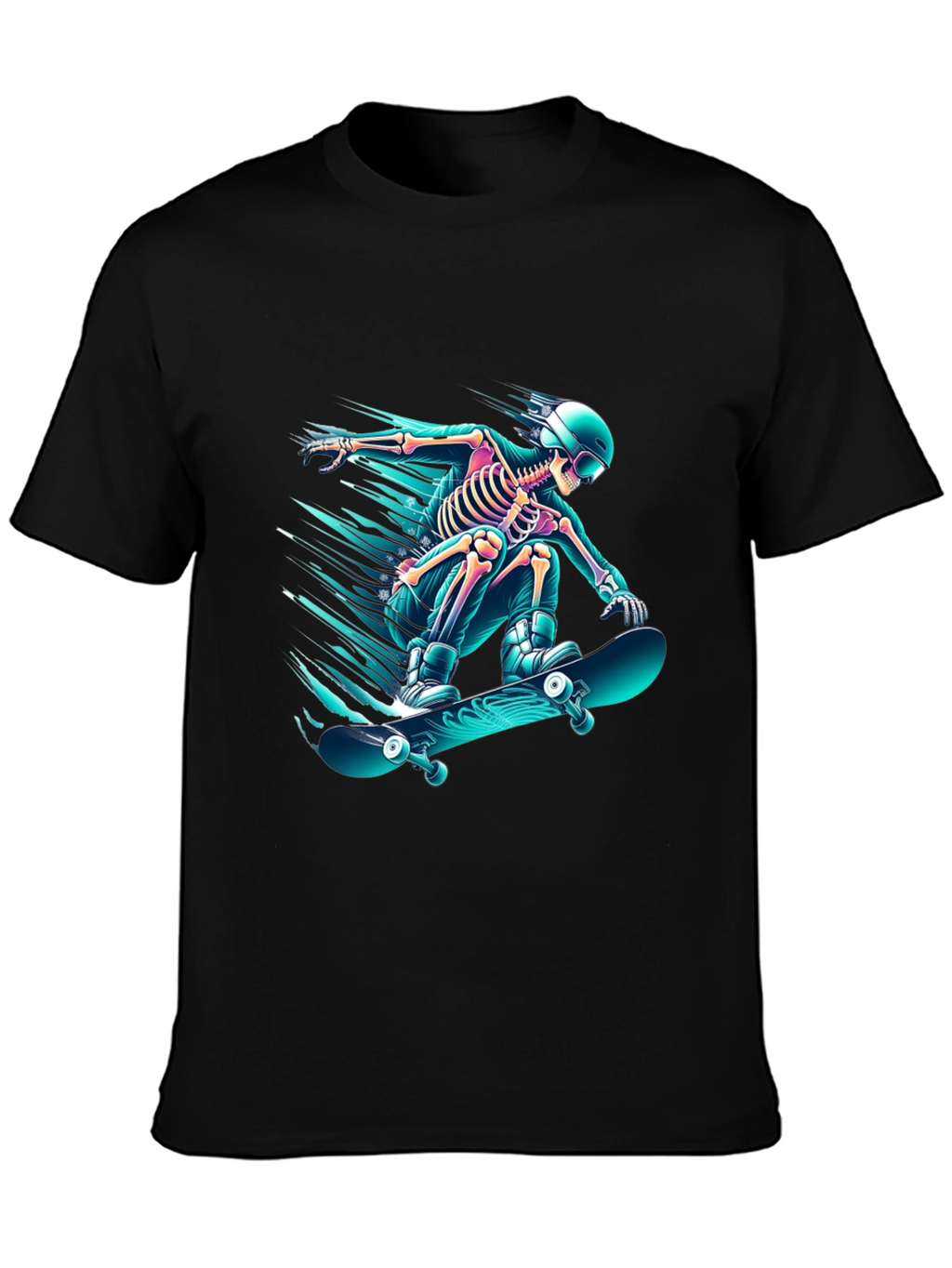 Skateboarding Skeleton Graphic Tee - Black Cotton Shirt