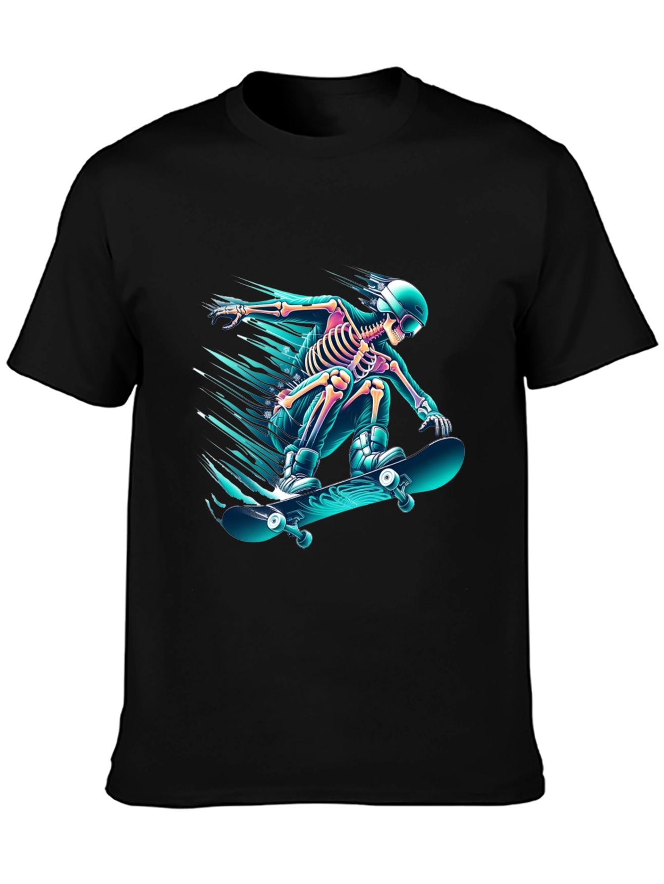 Skateboarding Skeleton Graphic Tee - Black Cotton Shirt