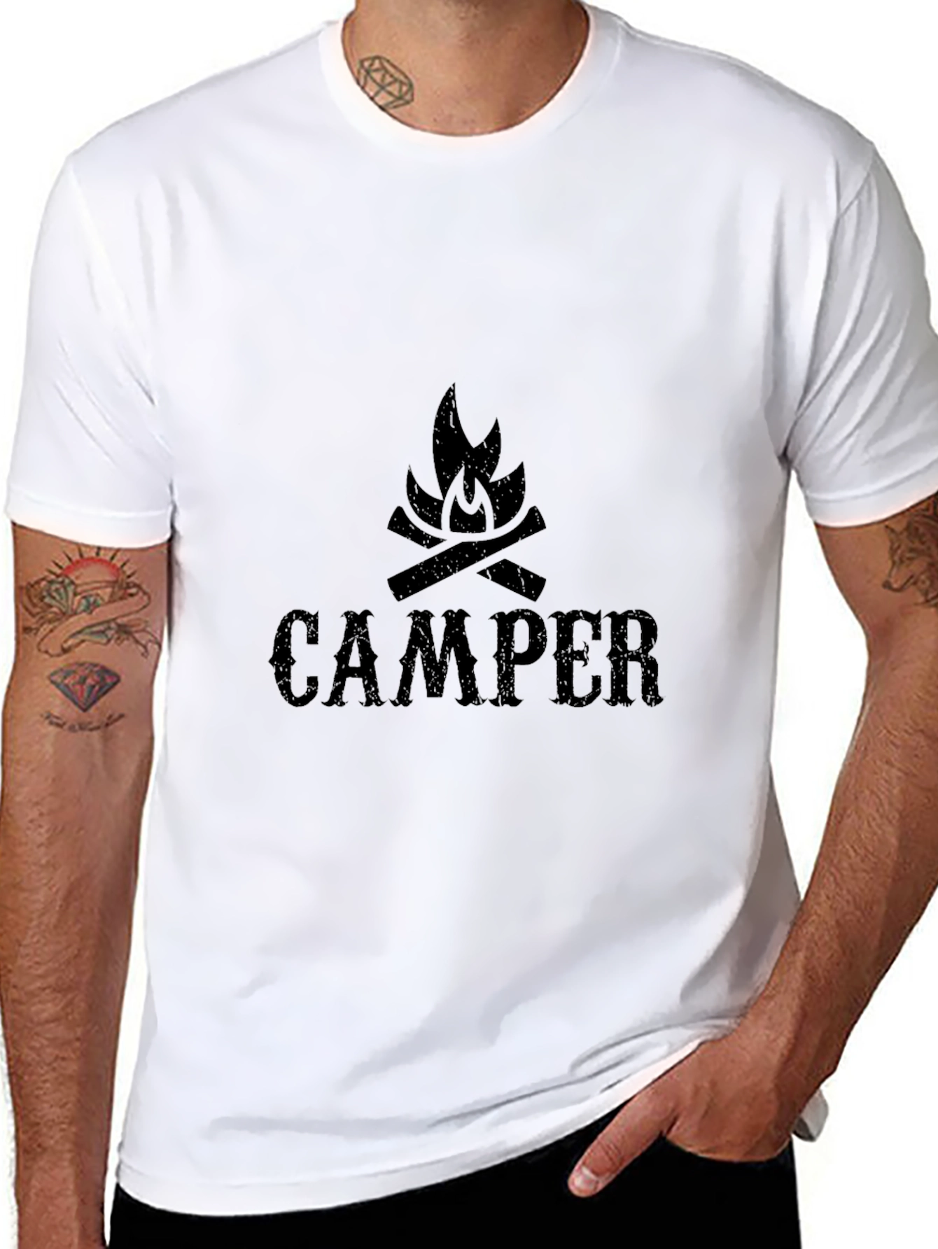 Camper Bonfire Graphic Tee - Black Cotton Camping Shirt