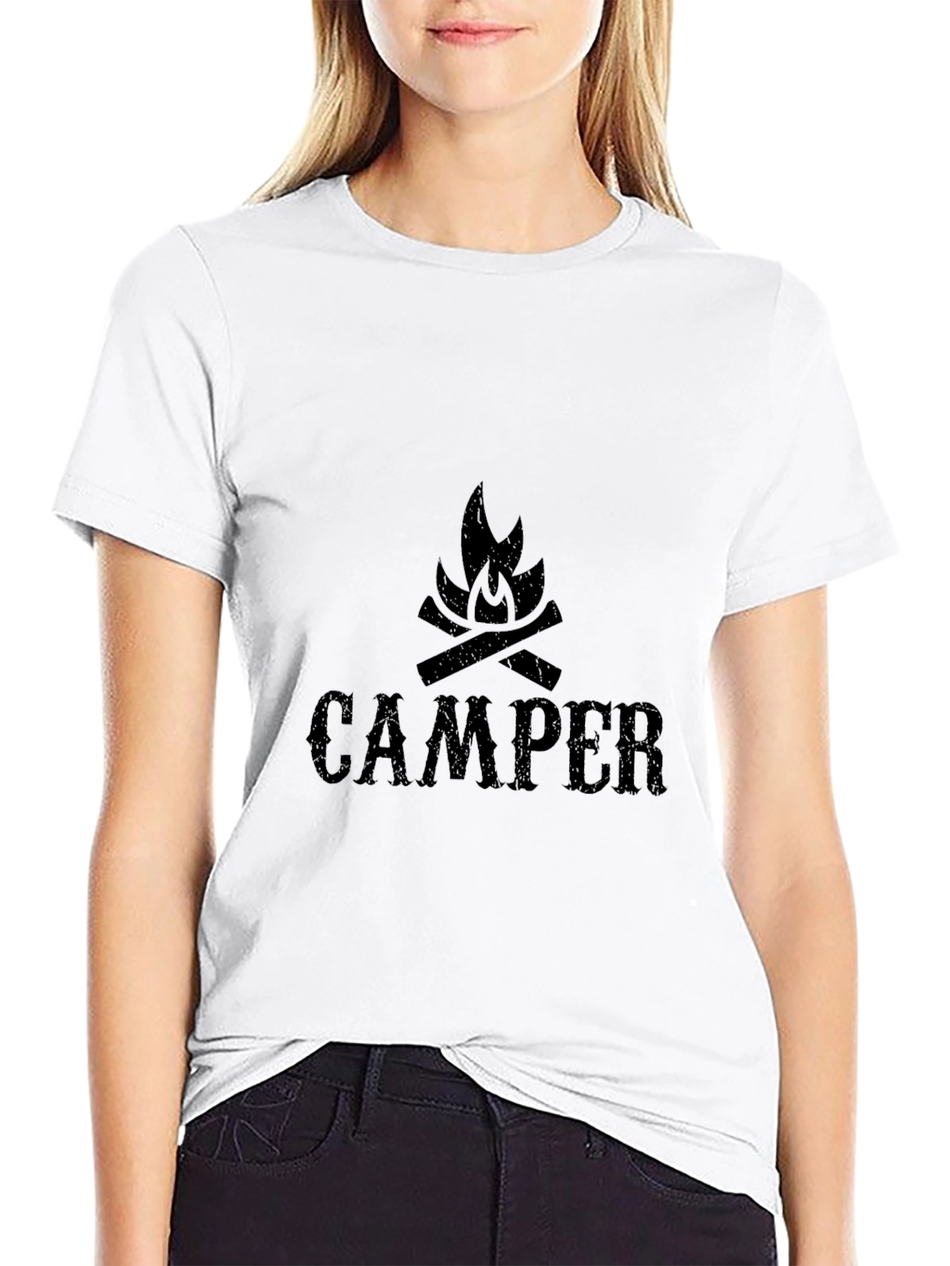 Camper Bonfire Graphic Tee - Black Cotton Camping Shirt
