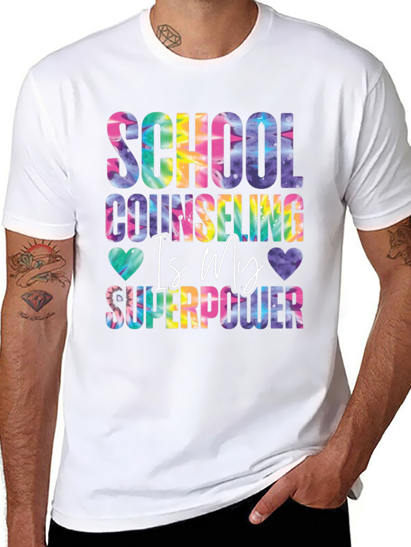 School Counselor Superpower Tie Dye Graphic Tee